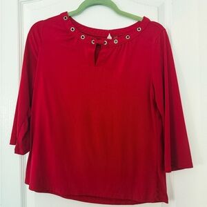 Collectif Red Blouse with Grommet Neckline